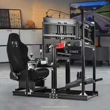 Marada Racing Sim Cockpit Aluminium With Black Seat&Triple TV Stand Fit Logitech