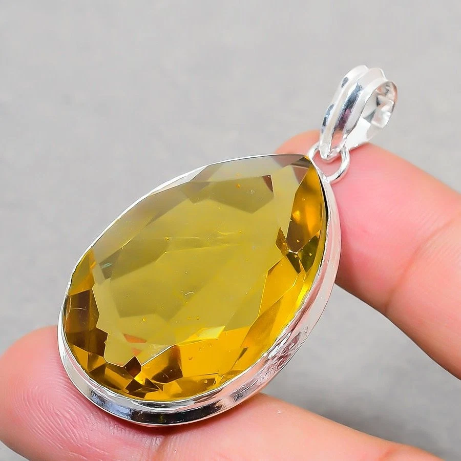Ciondolo pietra preziosa citrino fatto a mano design antico delicato a forma ... - Immagine 4 di 4
