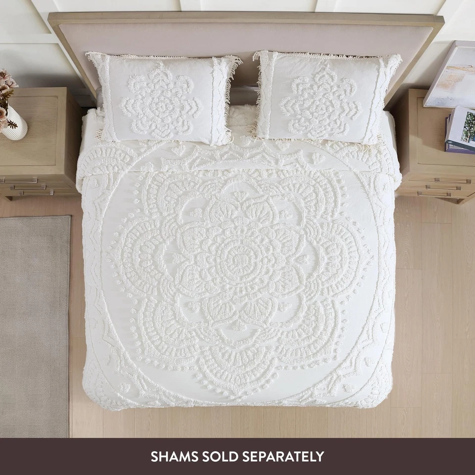 King, Ivory, Lotus Medallion 100% Cotton Chenille Bedspread, Soft, Cozy, Ligh... - Image 2 of 4