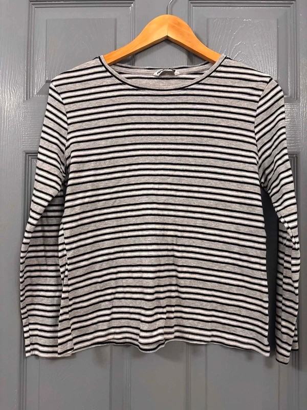 Pep & Co Grey & Black Striped Long Sleeve Top Size 16