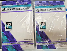 Paris Accessories Men's Handkerchiefs, Two 4-Packs, Satin Stripe White NOS NIP
