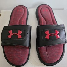 Under Armour Ignite Slides Sandals Mens 10 Slip On Flip Flops Black/ Heather Red