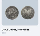 Morgan Dollar 1883 $1 Coin 90% Silver Business Strike KM#110