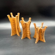 Vintage Mid Century Modern Wooden Candle Holder Display Stands Retro Set of 3