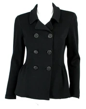 ST. JOHN COLLECTION Black Wool Knit Double Breasted Peplum Jacket 8