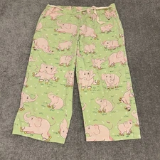 Nick And Nora Pajama Pants Womens Medium Green Elephants Roller Skates Capris