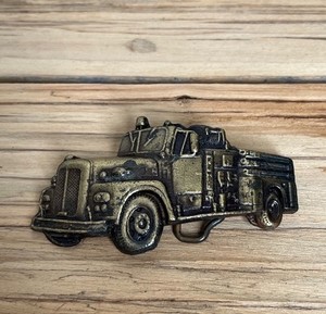 Vintage Baron Fire Truck Brass Tone Belt Buckle Collectible Firefighting Theme