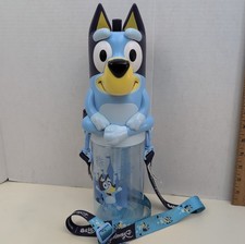 Disney Parks Bluey Water Bottle Disneyland Souvenir 3D Figure Top Straw Strap