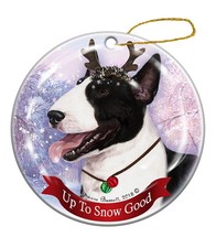 Holiday Pet Black/White Bull Terrier Reindeer Dog Porcelain Christmas Ornament