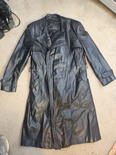 Vintage Berman’s 70s  Leather Trench Coat With Remove Liner Black "Size 44"