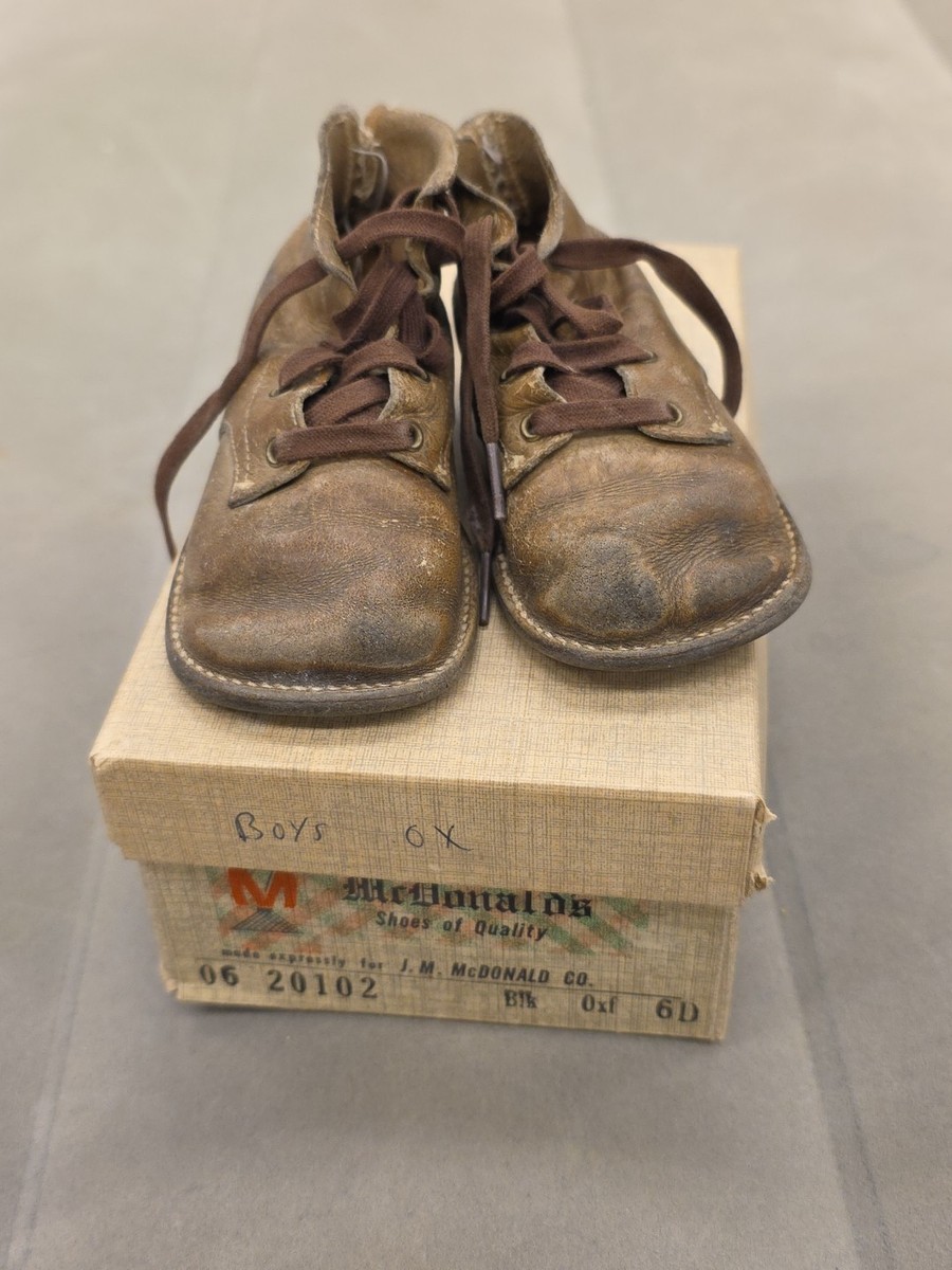 1940s Baby Boy Brown Stitched Leather Oxford Shoes Antique Toddler
