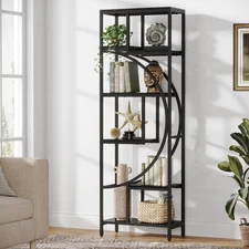 Geometric Bookshelf, 70.9" Tall Bookcase with 7-Shelf Open Shelves, Wood Meta...