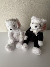 Wedding Bears Bride and Groom Set with tag protectors 2002 TY Beanie Babies Baby