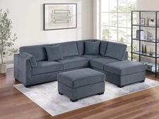 Contemporary Sectional Sofa Set Reversible L/R Chaise Sofa Dark Gray Corduroy Up