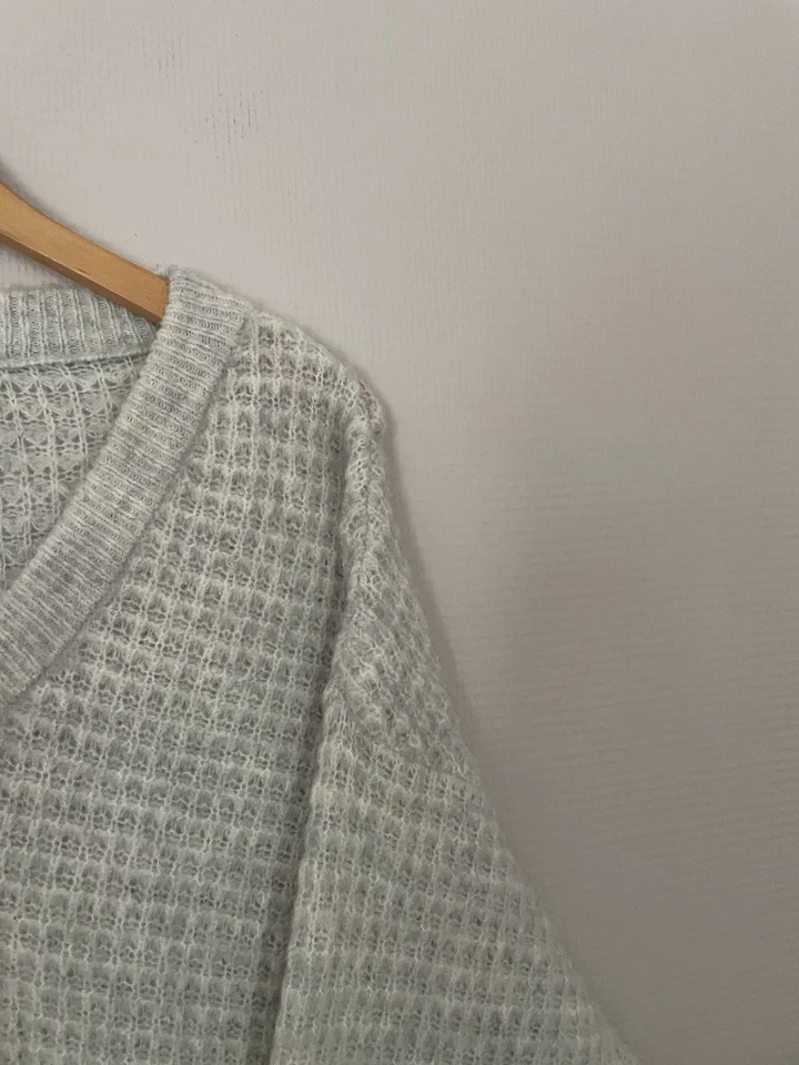 Pull American Vintage gris mohair laine col V maille gaufrée oversize 90s TU - Photo 4/4