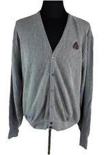 Vintage IZOD Cardigan Sweater Men Large Light Gray V-Neck Crest Logo USA Made