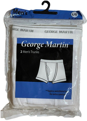 2 Men's Trunks Briefs George Martin - Large NEW IN PKG 2009 White Cotton 36-38