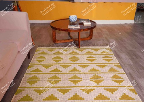 Indian Handmade Off White Kilim Rug With Yellow Design Rug Vintage Large Dhurrie - Picture 7 of 10