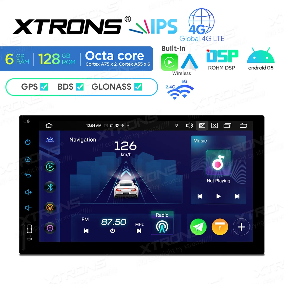 Double 2 Din 7" Android 14 Car Stereo 8Core 6+128GB GPS Radio WiFi 4G Car Play - Image 3 of 4