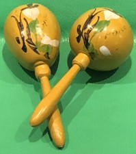 Vintage-Mexico Gourd Maracas-Hand Painted-Shaker Instrument