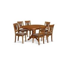 AVPL7-SBR-C 7 PcAvon Dining Table featuring Leaf and 6 Fabric Seat Chairs in...