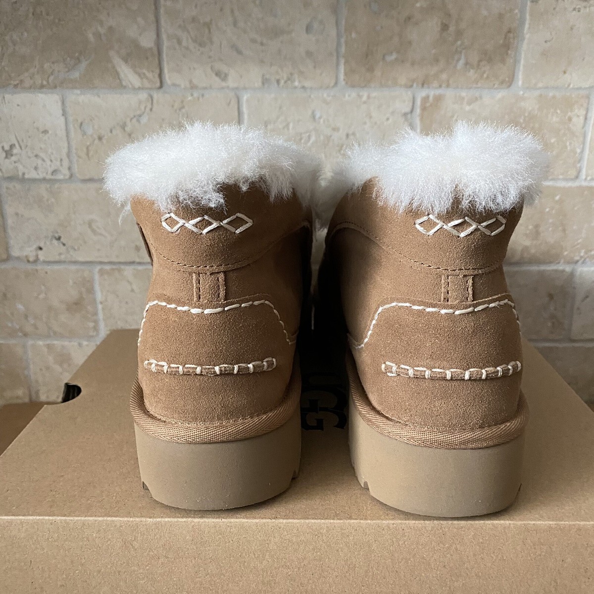 UGG ANSLEY PARC CHESTNUT SUEDE PLATFORM MOCCASIN SLIPPERS SIZE US