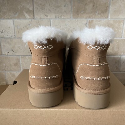 UGG ANSLEY PARC CHESTNUT SUEDE PLATFORM MOCCASIN SLIPPERS SIZE US