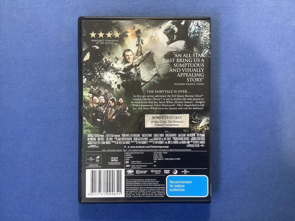 SNOW WHITE & THE HUNTSMAN DVD | HOLOGRAPHIC COVER ART Like New Region 4 - Image 2 of 2