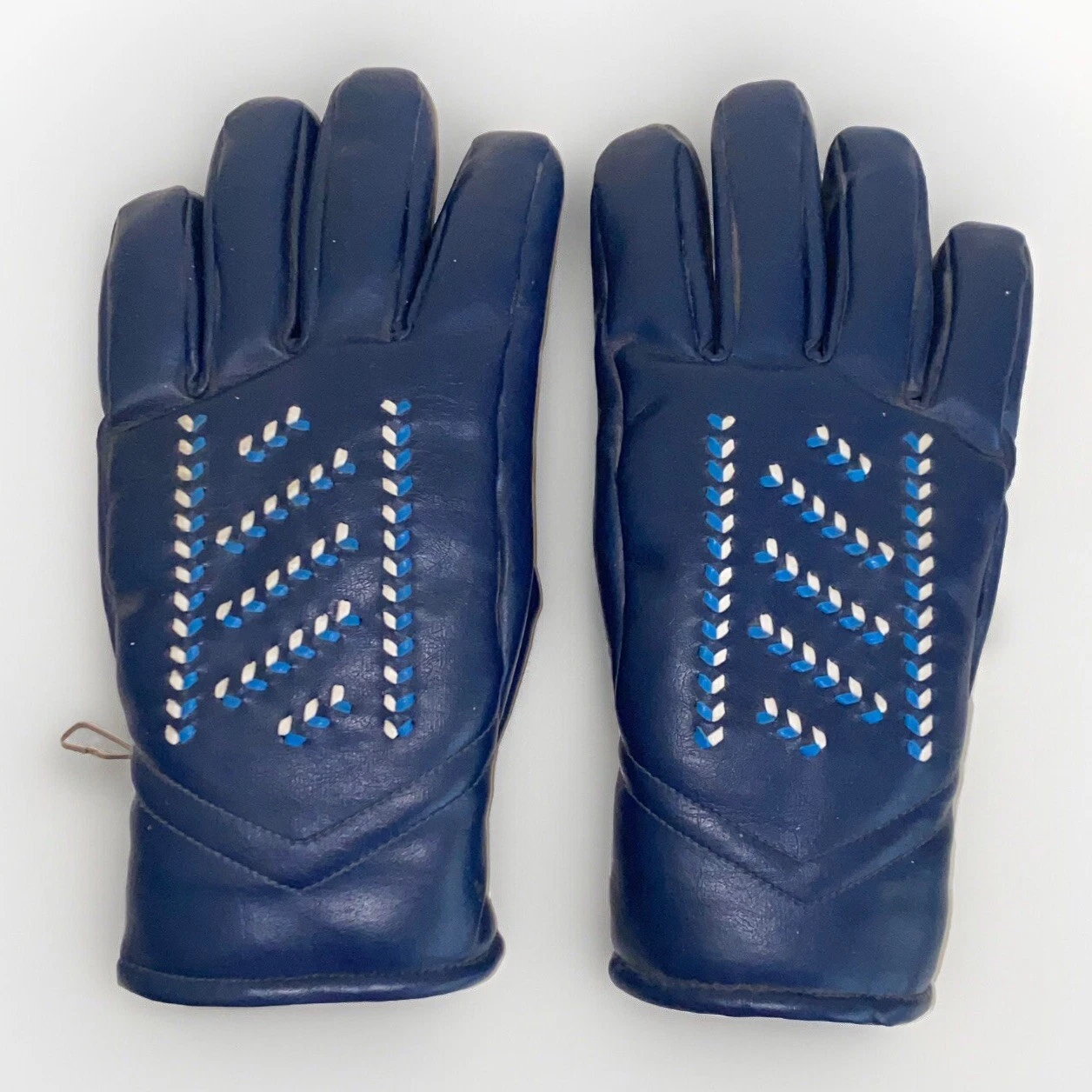 Vintage Blue and White Vinyl Winter Snow Ski Gloves Size Large