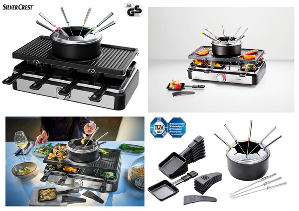 Silvercrest 3 In 1 Raclette Mit Fondue Set Grill + Fondue Set FüR 8 Personen Neu-image