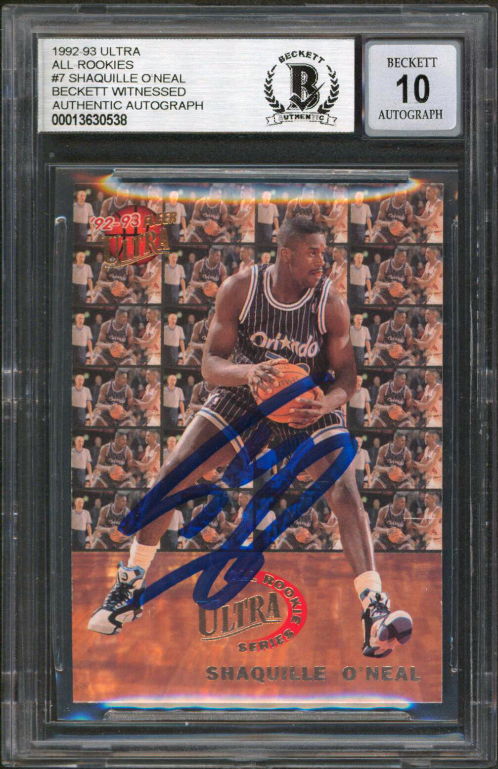 Magic Shaquille O'Neal Signed 1992 Ultra All-Rookies #7 Card Auto 10 BAS Slabbed 