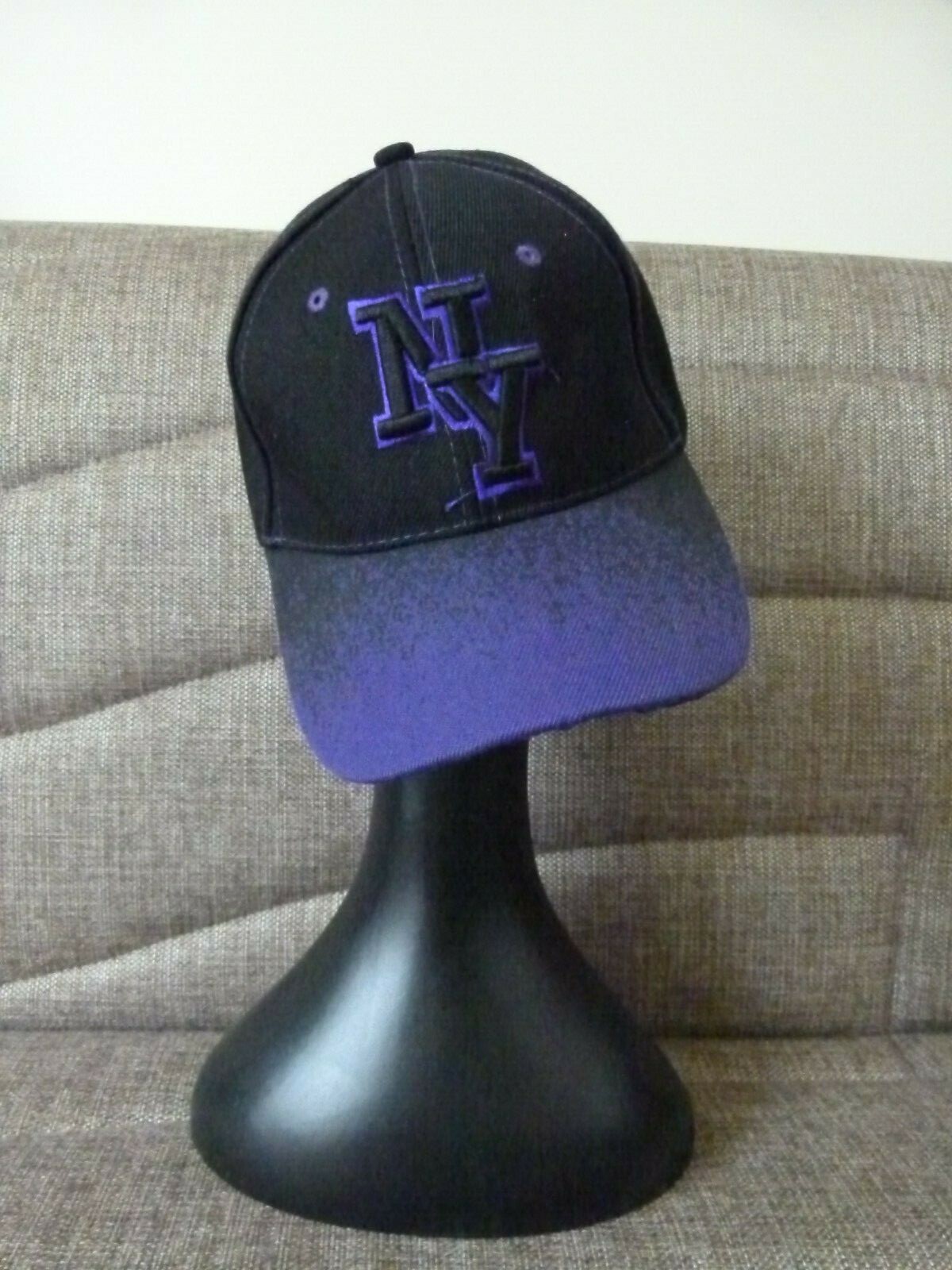Baseball Cap Adjustable Wool Blend NY Logo Front Black / Purple One Size-image