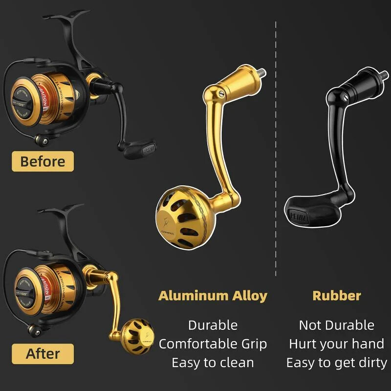 Poignée électrique Gomexus 65mm Pour Moulinet Penn Spinfisher VI/VII, Slammer III/IV - Or, Acier Inox | Upgrade Pêche Sportive