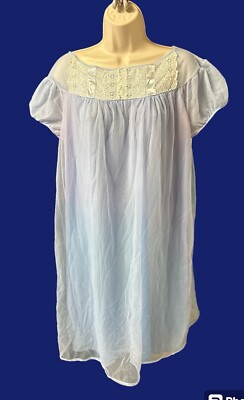 Vintage Perry Lingerie Light Blue Gown Double Layer Nylon Chiffon Womens M