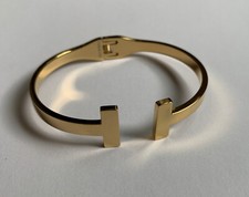 Square T Wide Bangle Cuff Bracelet Hinged Gold Plated Stainless Steel Unisex New