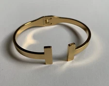 Square T Wide Bangle Cuff Bracelet Hinged Gold Plated Stainless Steel Unisex New