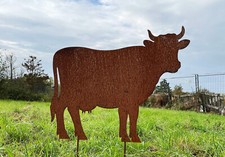 Kuh stehend 65x80cm Gartenstecker Edelrost Rost Metall Rostfigur Rind Stier