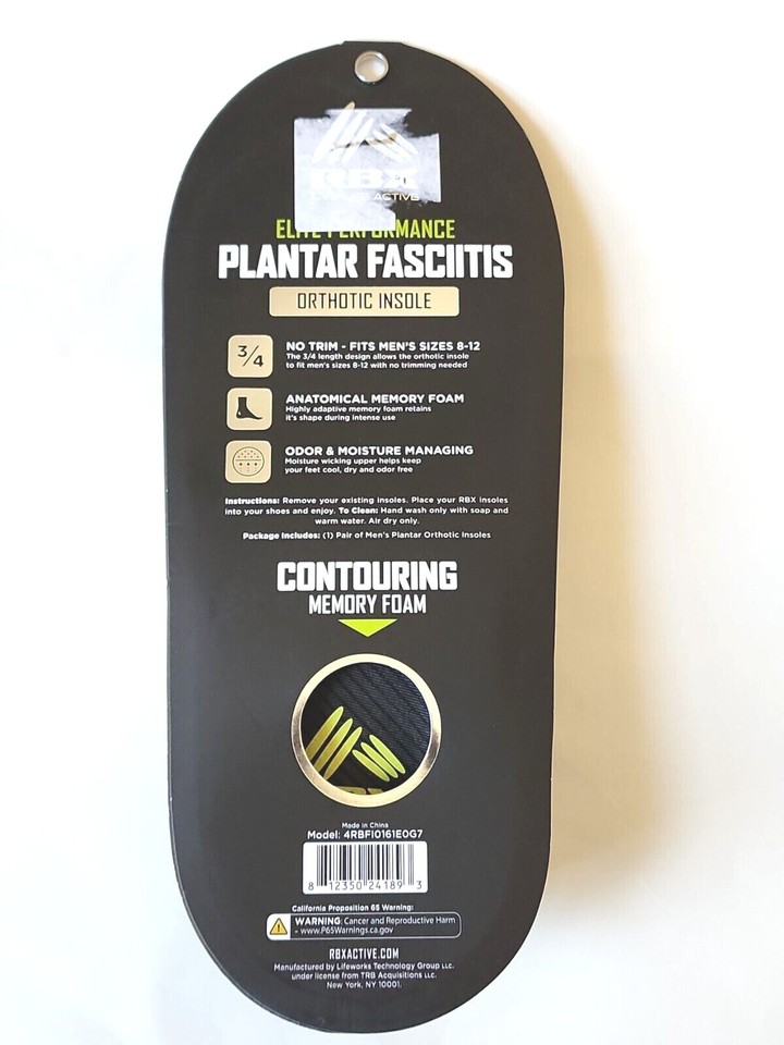 RBX Plantar Fasciitis Orthotic AllDay Relief 3/4 Insoles Men’s Size 8