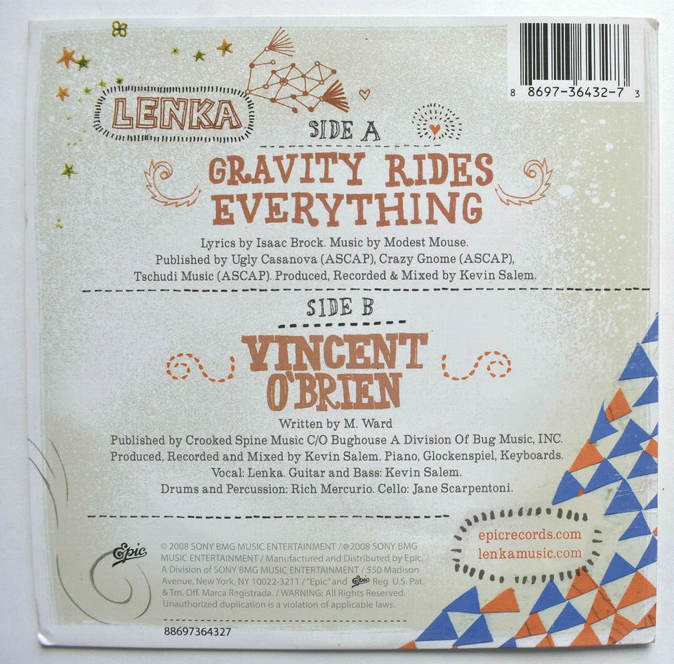 LENKA GRAVITY RIDES EVERYTHING PIC SLEEVE SINGLE 45 7 VINYL RECORD 2008 EPIC - Image 4 of 4