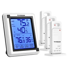 VIVOSUN Digital Thermometer and Hygrometer w/ 3 Remote Sensors, Indoor Outdoor