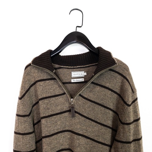 Howick Brown Striped Collared 1/4 Zip 100% Wool Fine Knit Jumper - Size L - Picture 14 of 23