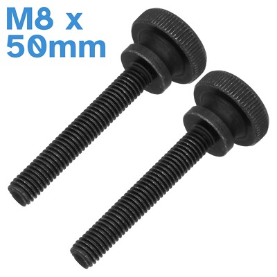 2pcs M8 x 50mm Black Steel Thumb Screws Knurled Head Nut Lock Clamp Hand Tighten