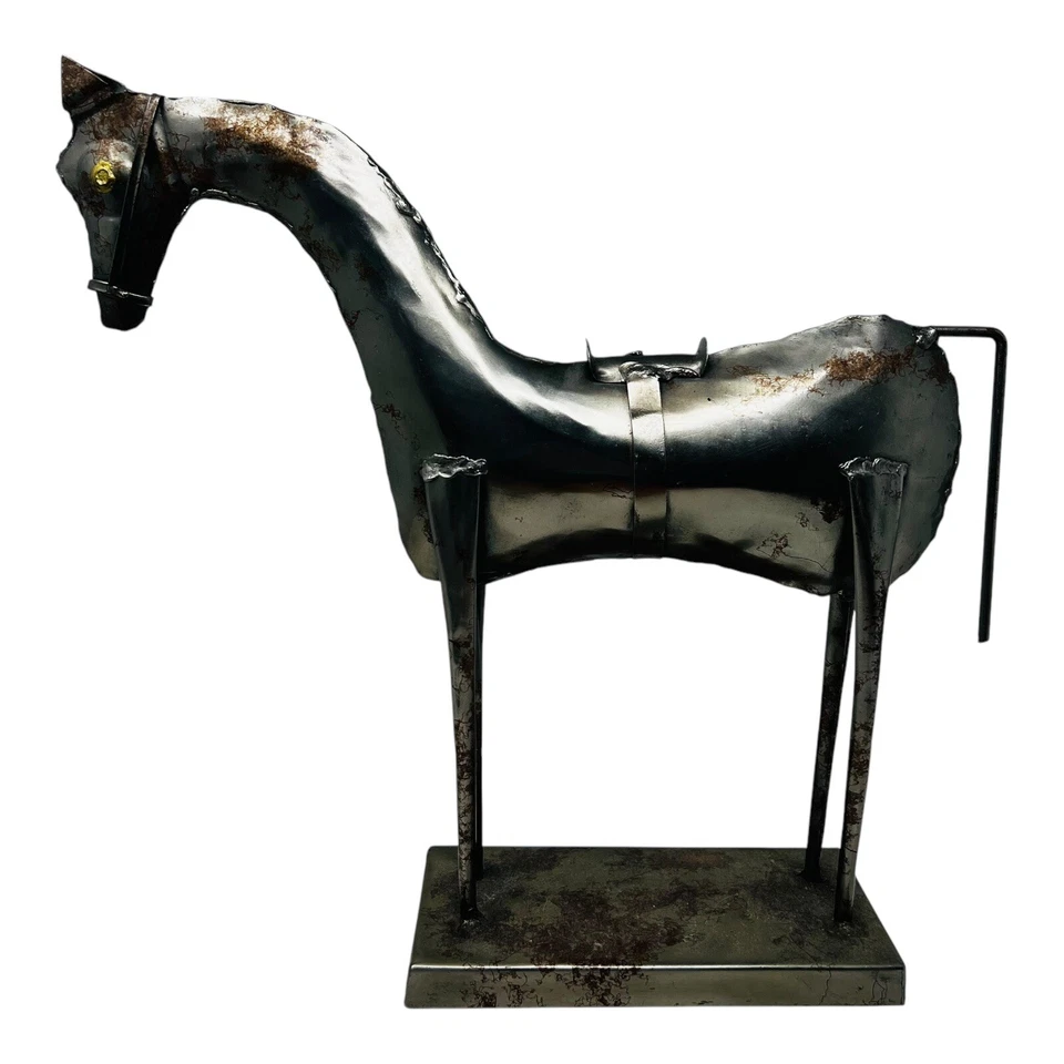 Arte metal cavalo escultura funky soldado 14" altura aço e latão cavalo estilizado - Imagem 2 de 4