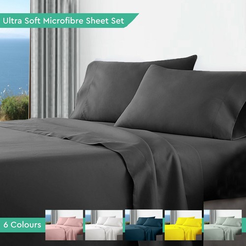 Ultra Soft Microfibre Bed Sheet Sets Flat Fitted Pillow Cases Queen King Double - Picture 2 of 16