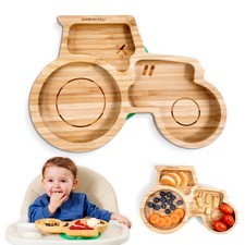 Bamboo Divided Suction Plates for Baby & Toddlers - Strong Suction - No Mess