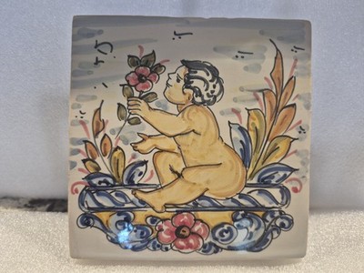 Vintage Tile Triana Seville Spain Tin Glazed Tile 5 3/4'' x 5 3/4''