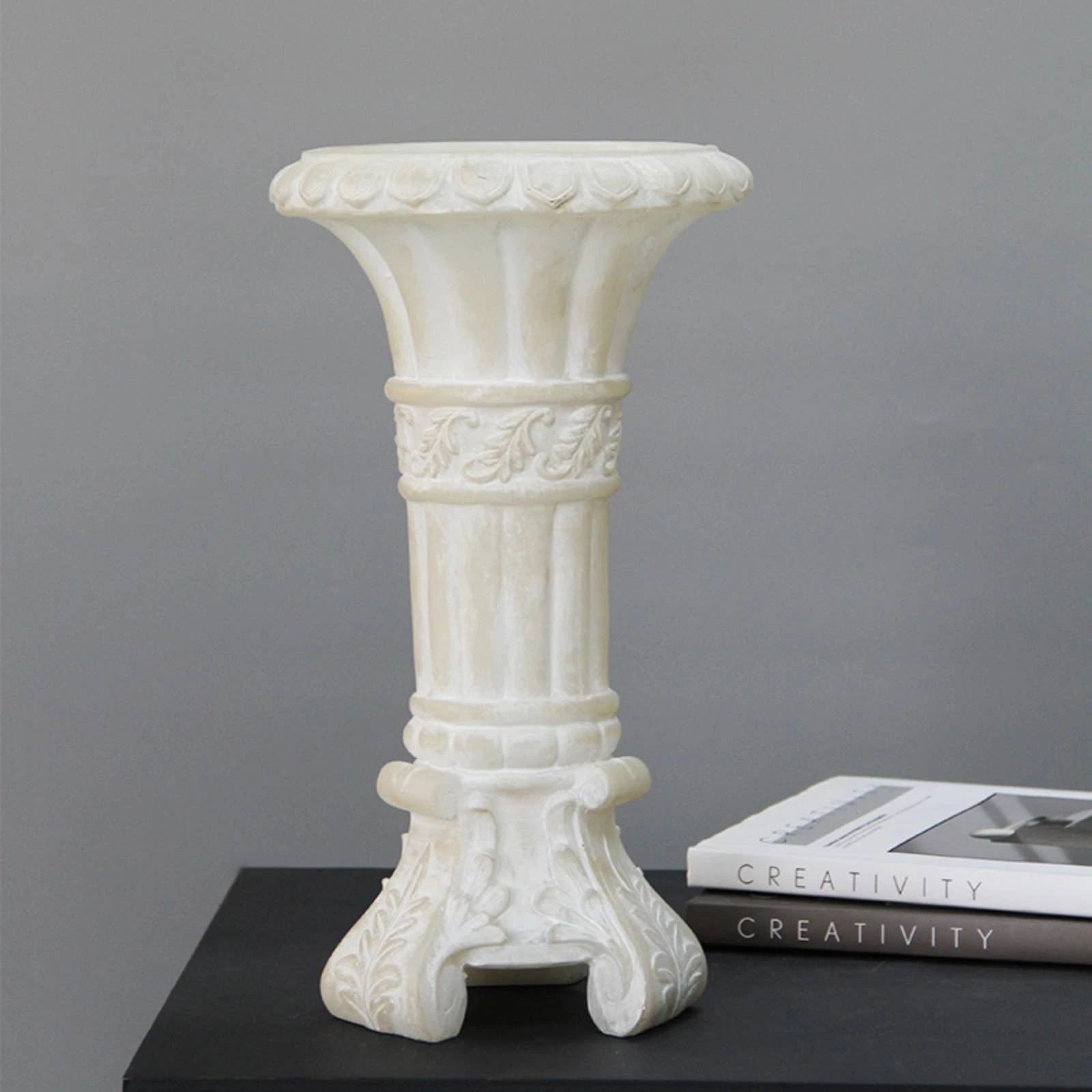 2 Pieces Faux Green Stone Vase Vintage & Design Stone-Look Pedestal Vase Carved