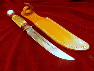 RARE XLNT 1950 60s VTG STAG BONE SOLINGEN GERMANY 9.25" HUNTING KNIFE BOWIE CASE