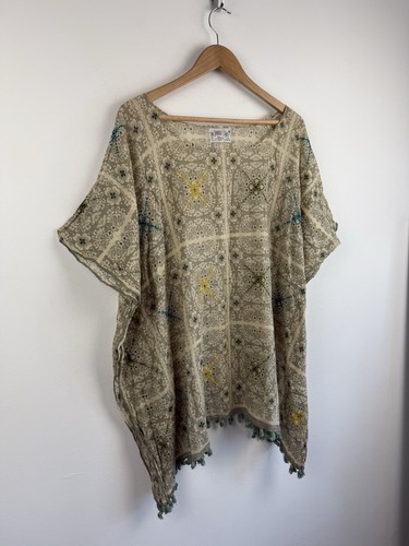 One Hundred Stars Kaftan Shirt Cover Up Blouse Tunic Grey Tassels Lightweight - Picture 3 of 9