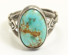 Vintage Navajo Sterling Silver Old Pawn Harvey Turquoise Arrow Ring Sz5.5